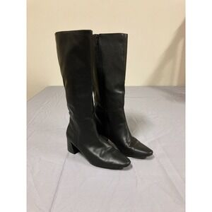 Worthington Regent Riding Boots Women's Black Leather Pull-On Block Heel - 7.5M